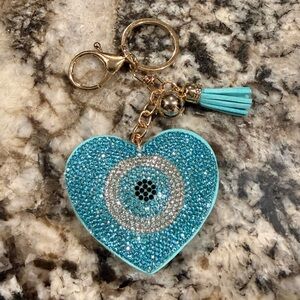 Heart Shaped Blue and Silver Keychain